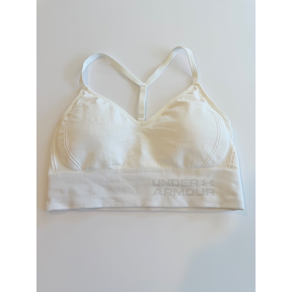 Under Armour Womens White Seamless Compression Sports Bra Ribbed V-Neck Size M